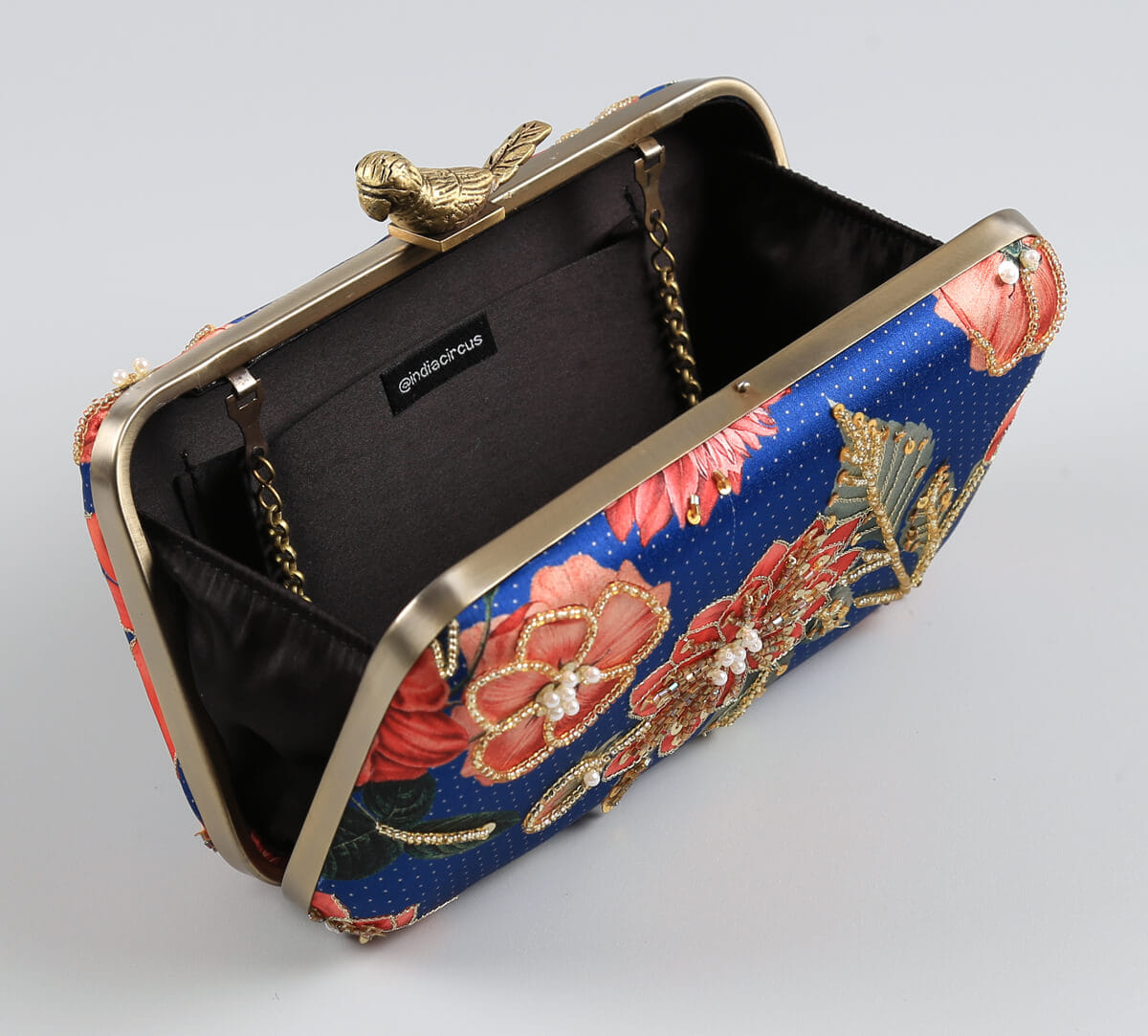 India Circus by Krsnaa Mehta Red Blooms Embroided Clutch