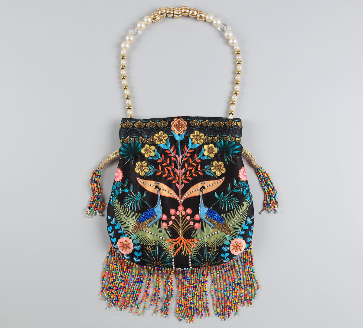 India Circus by Krsnaa Mehta Peacock Heavenly Kingdom Embroided Potli Bag