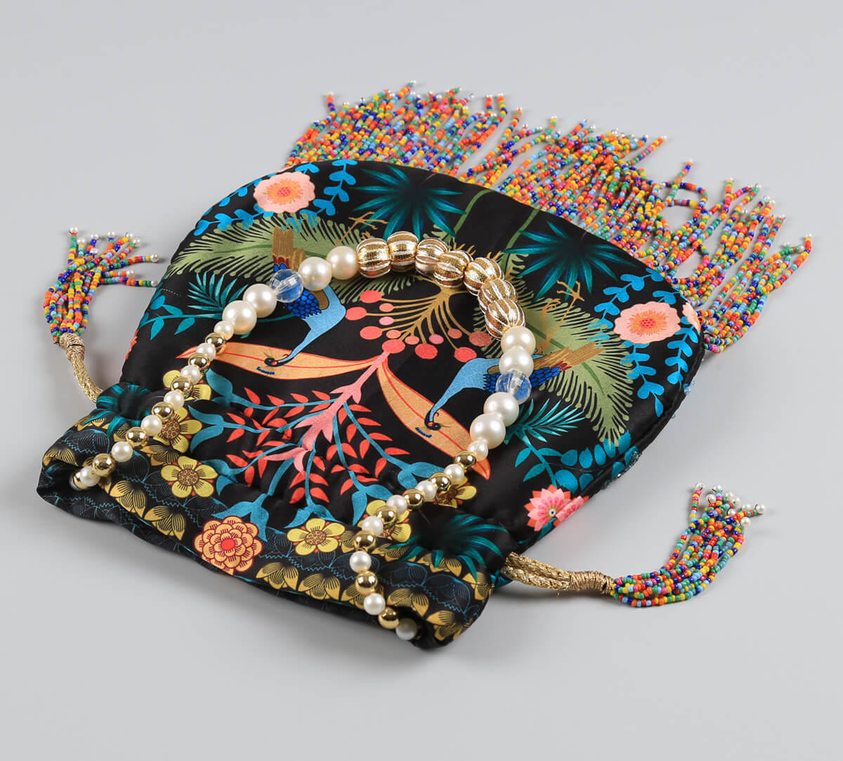 India Circus by Krsnaa Mehta Peacock Heavenly Kingdom Embroided Potli Bag