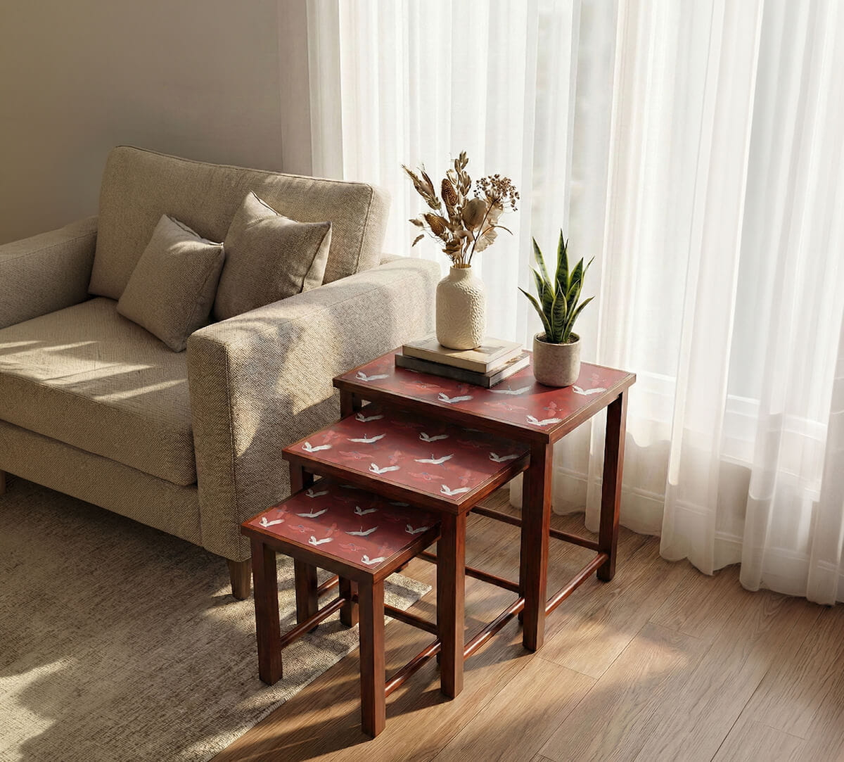 India Circus by Krsnaa Mehta Sarus Sunset Nesting Table