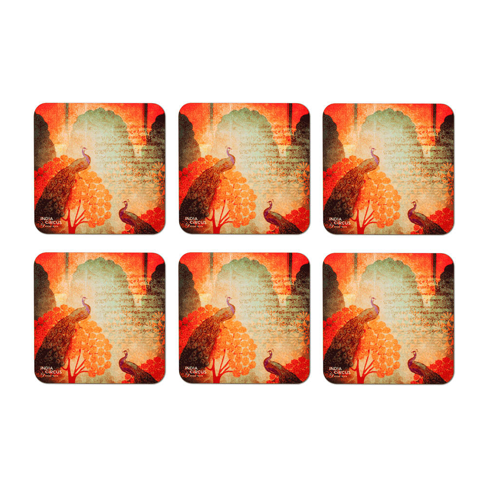 Sunset Peacocks MDF Coasters - (Set of 6)
