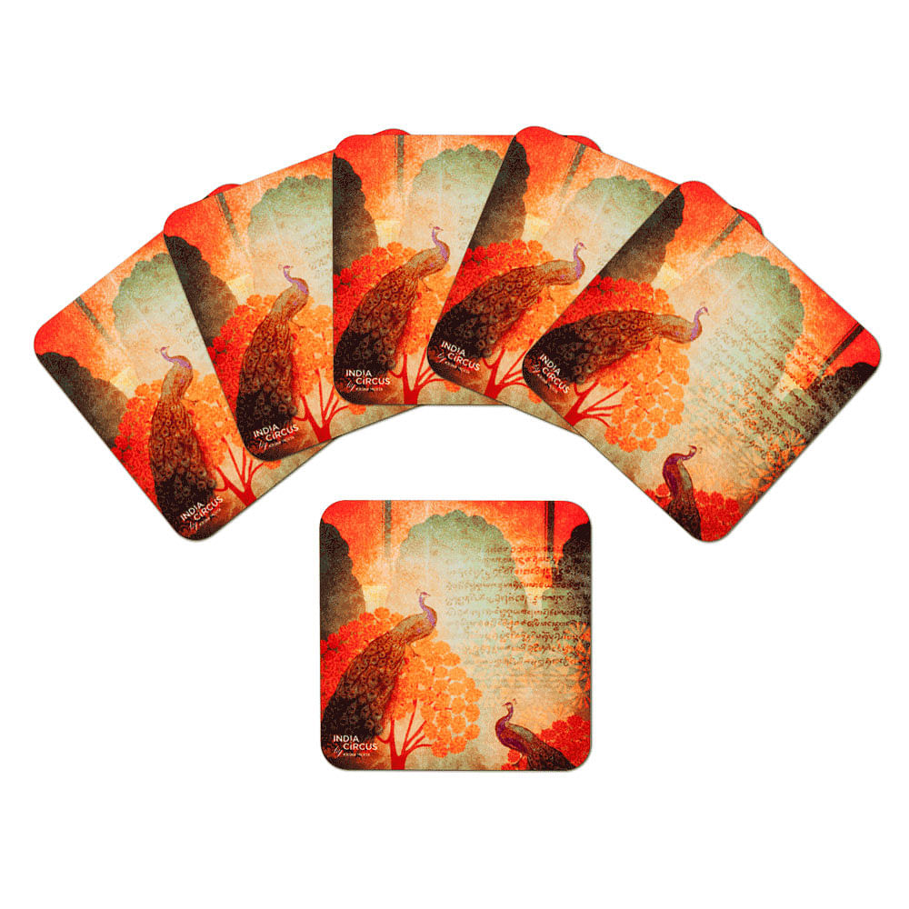 Sunset Peacocks MDF Coasters - (Set of 6)