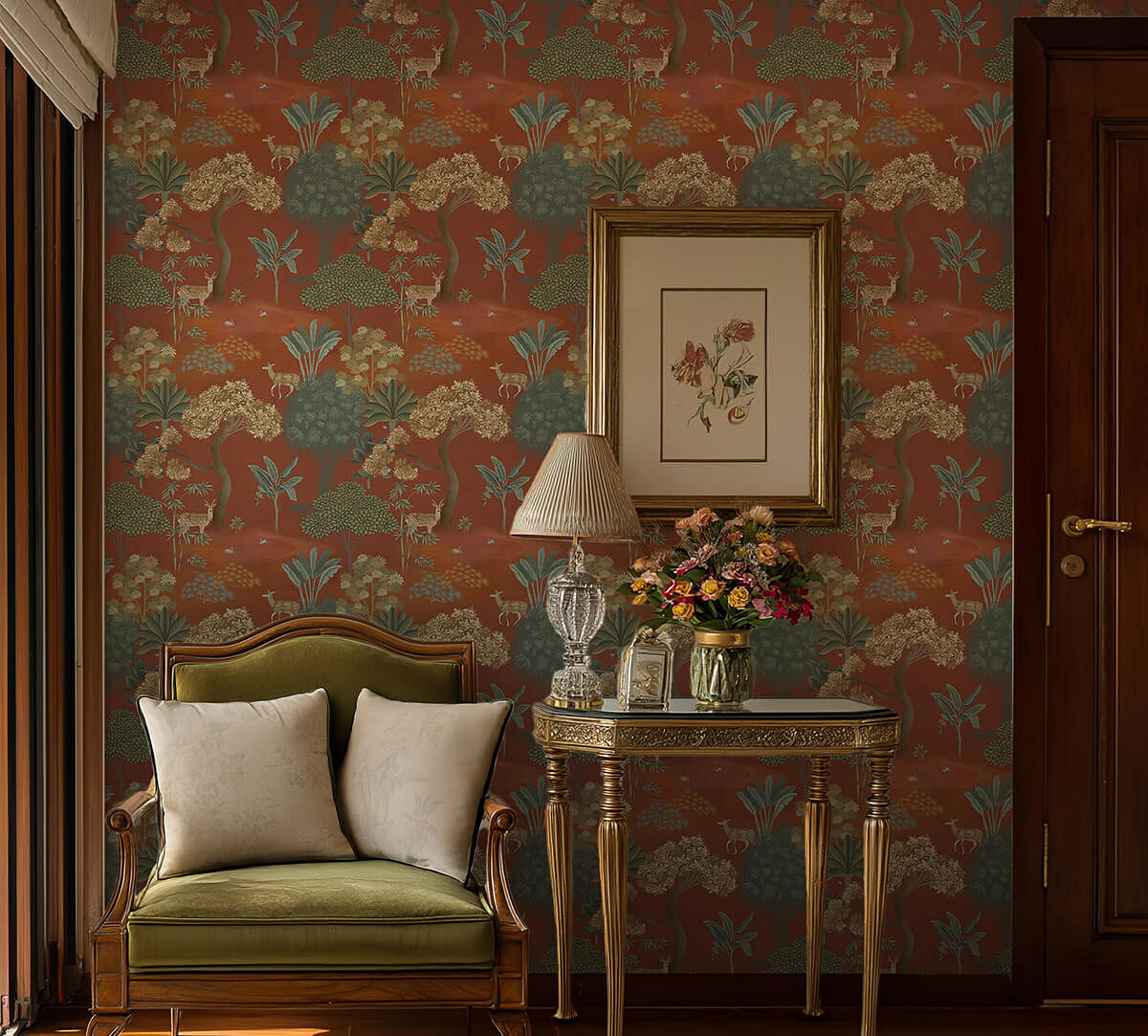 India Circus by Krsnaa Mehta Mrig Tapovan Terracotta Wallpaper