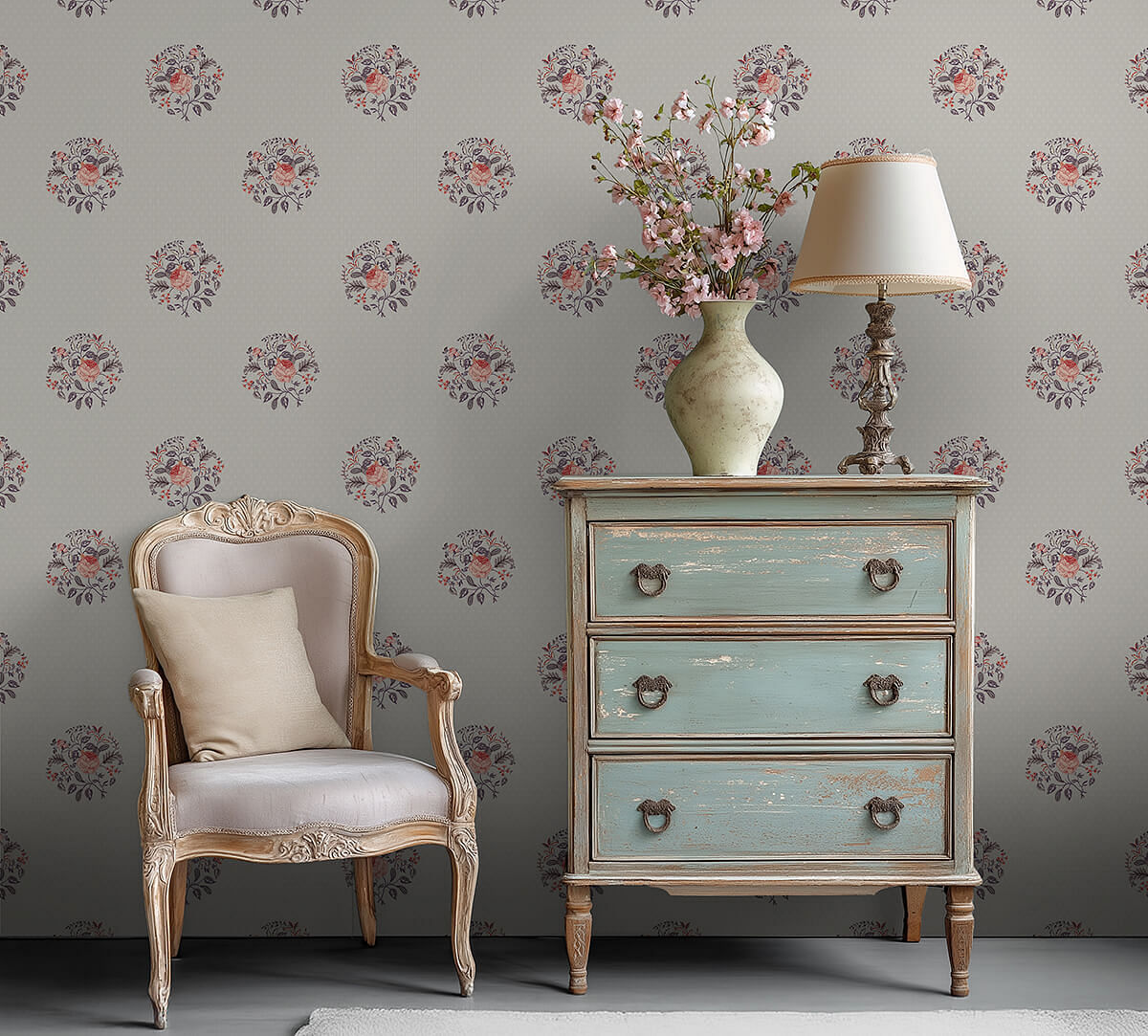 India Circus by Krsnaa Mehta Rose Romance Ivory Wallpaper