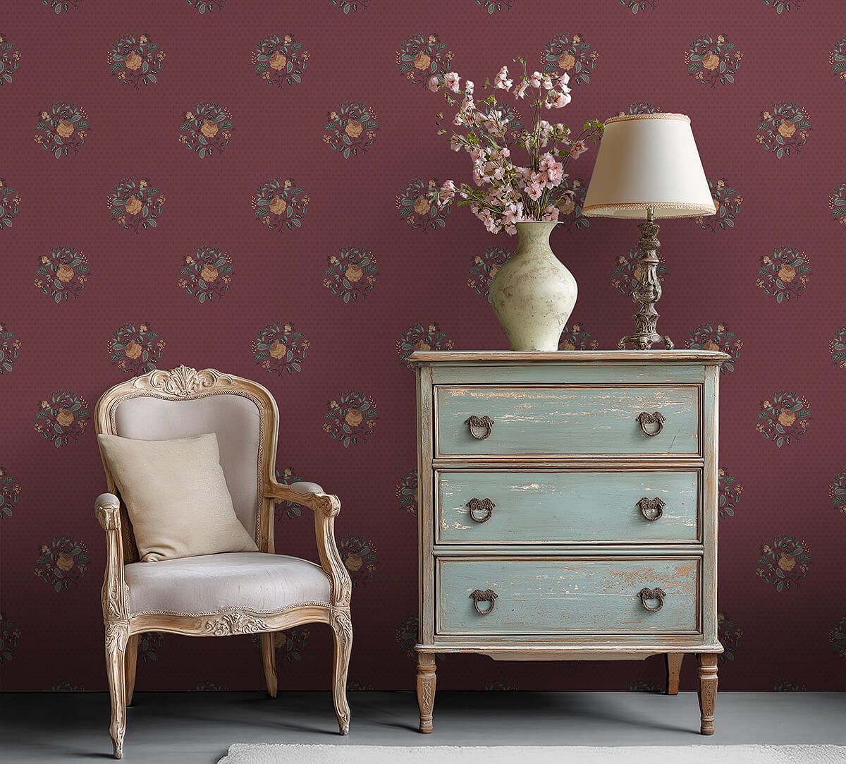 India Circus by Krsnaa Mehta Rose Romance Merlot Wallpaper