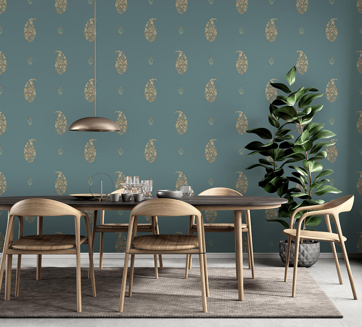 India Circus by Krsnaa Mehta Blooms in Paisley Slate Wallpaper