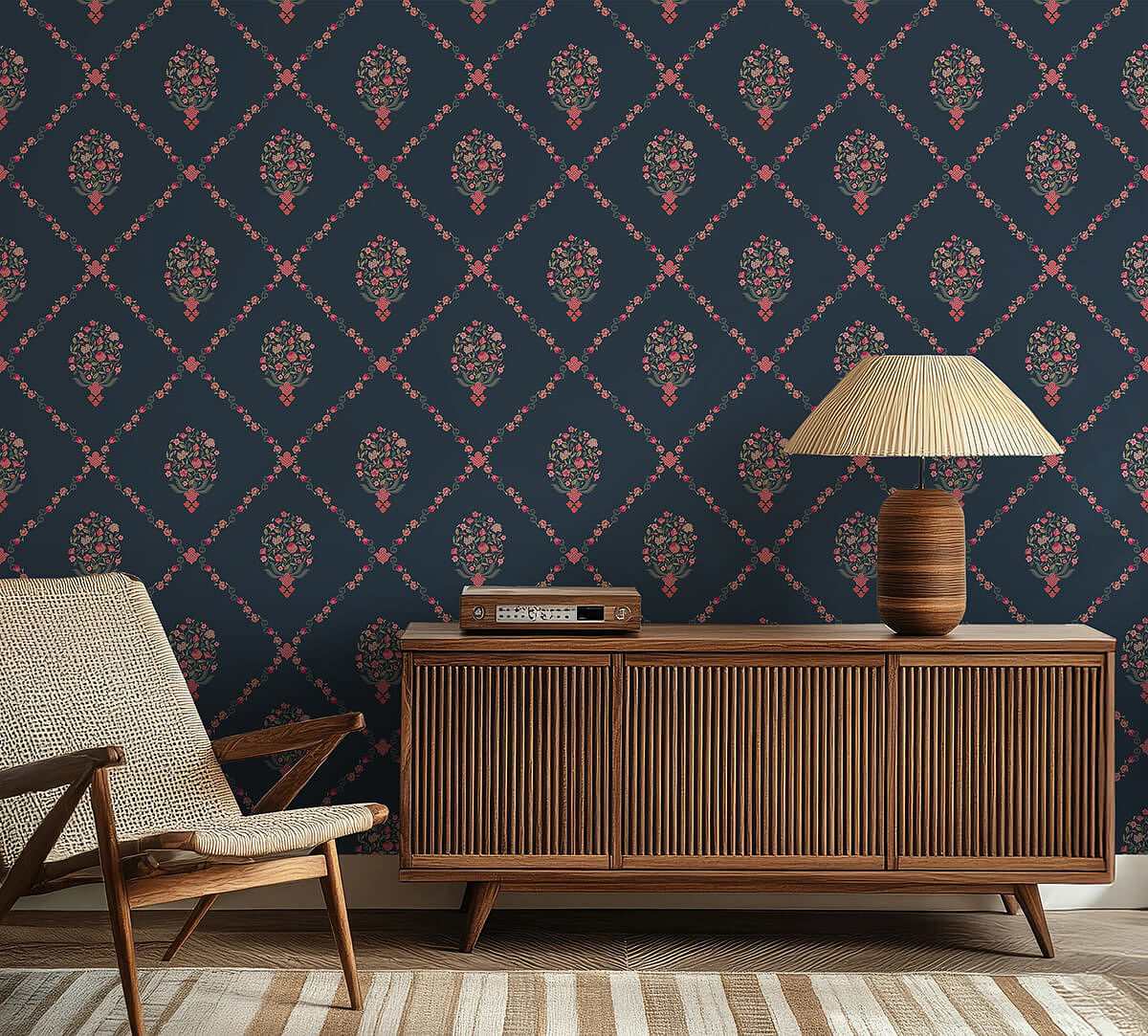 India Circus by Krsnaa Mehta Spring Bloom Dark Blue Wallpaper