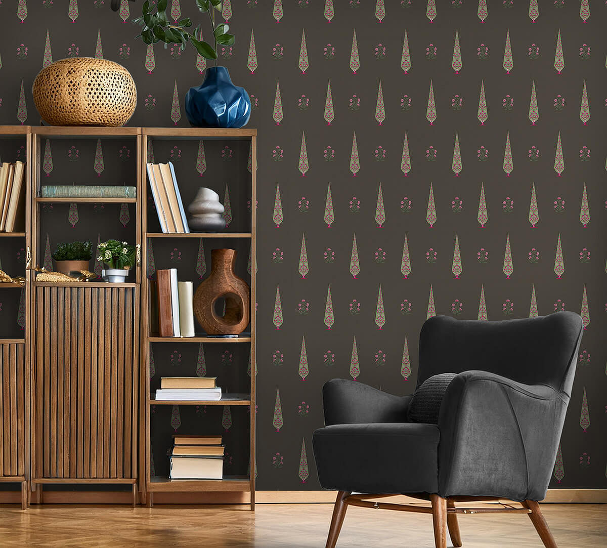 India Circus by Krsnaa Mehta Poppy Conifer Mocha Wallpaper