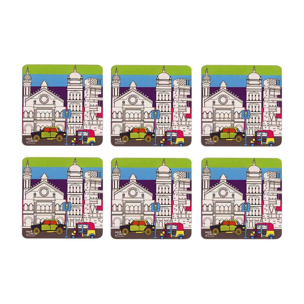 City Grand Colour Rubber Coasters - (Set of 6)