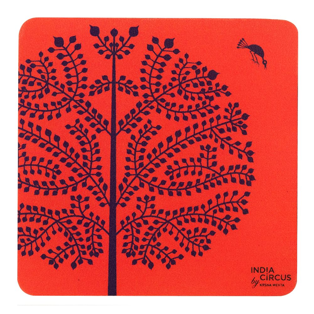 Purple Tree Warli Rubber Coasters - (Set of 6)