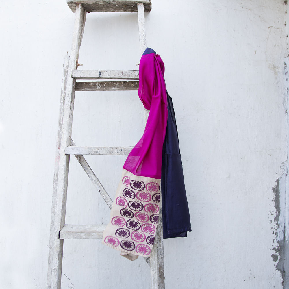 Black Pink Embroidered Silk Stole