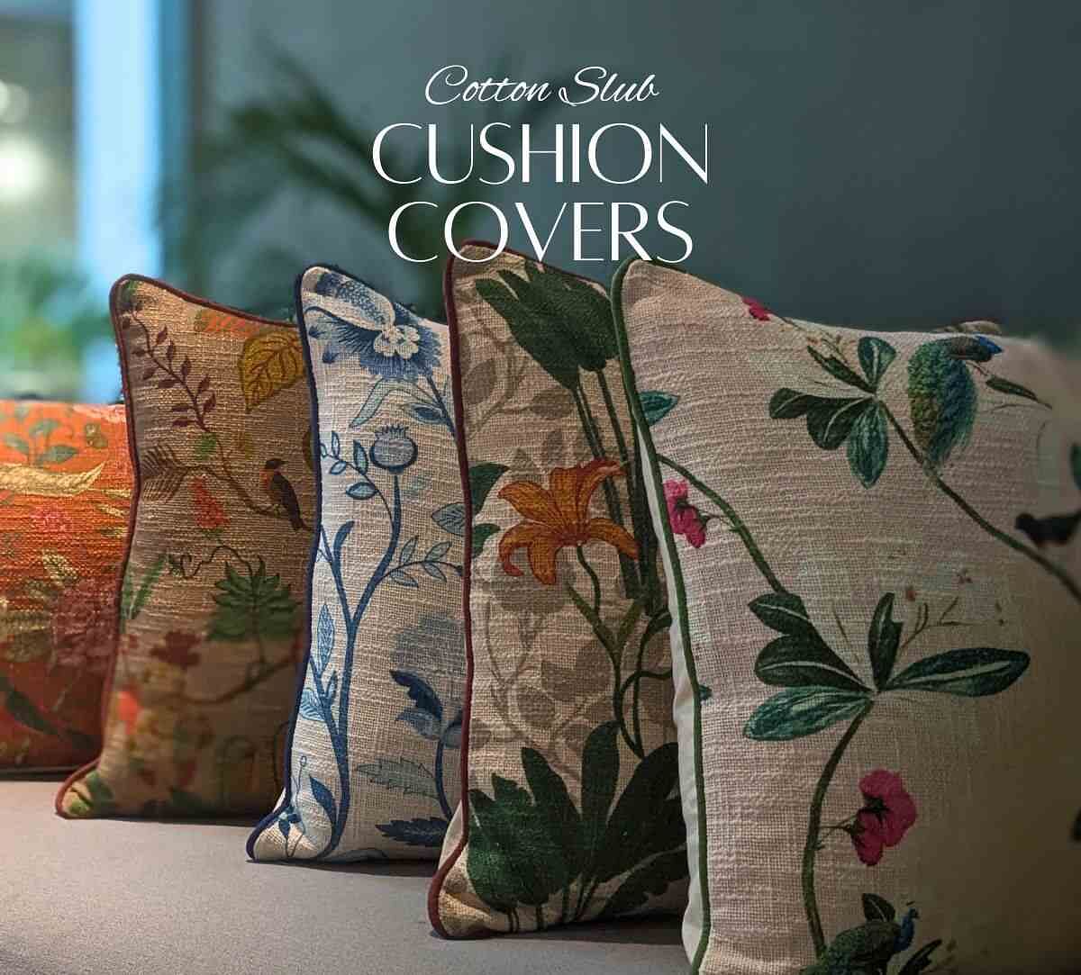 Fronds and Florets 14 x 24 Cotton Slub Cushion Cover Set of 2