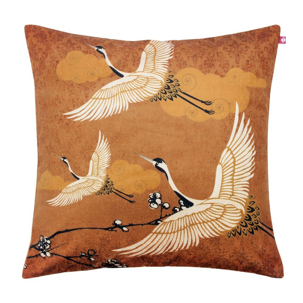 Legend of the Cranes Poly Velvet Cushion Cover