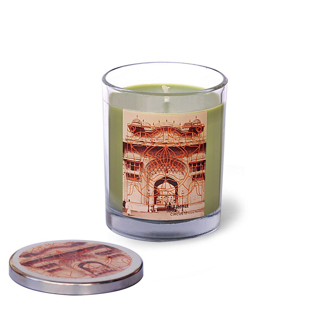 Rustic tones Glass Candle with Steel lid - Wild Flower Scented