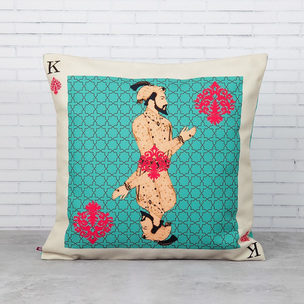 Mughal King Playing Card Canvas Blend Cushion Cover
