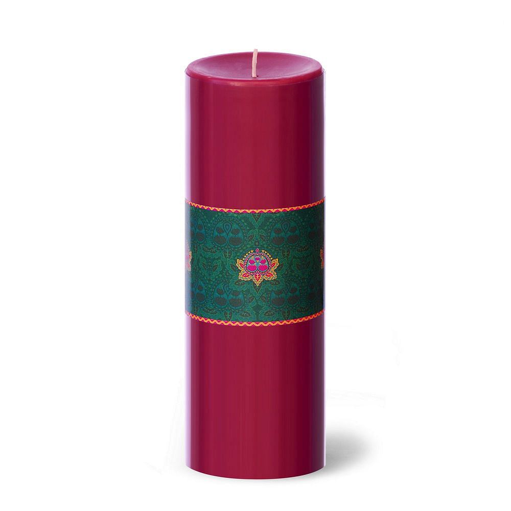 Teal Floral Stamp Pillar Candle - Passion Scented
