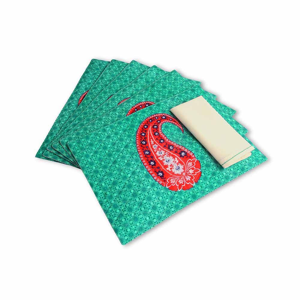 Pink Paisley Quilted  Table Mat and Napkin(Set of 6)