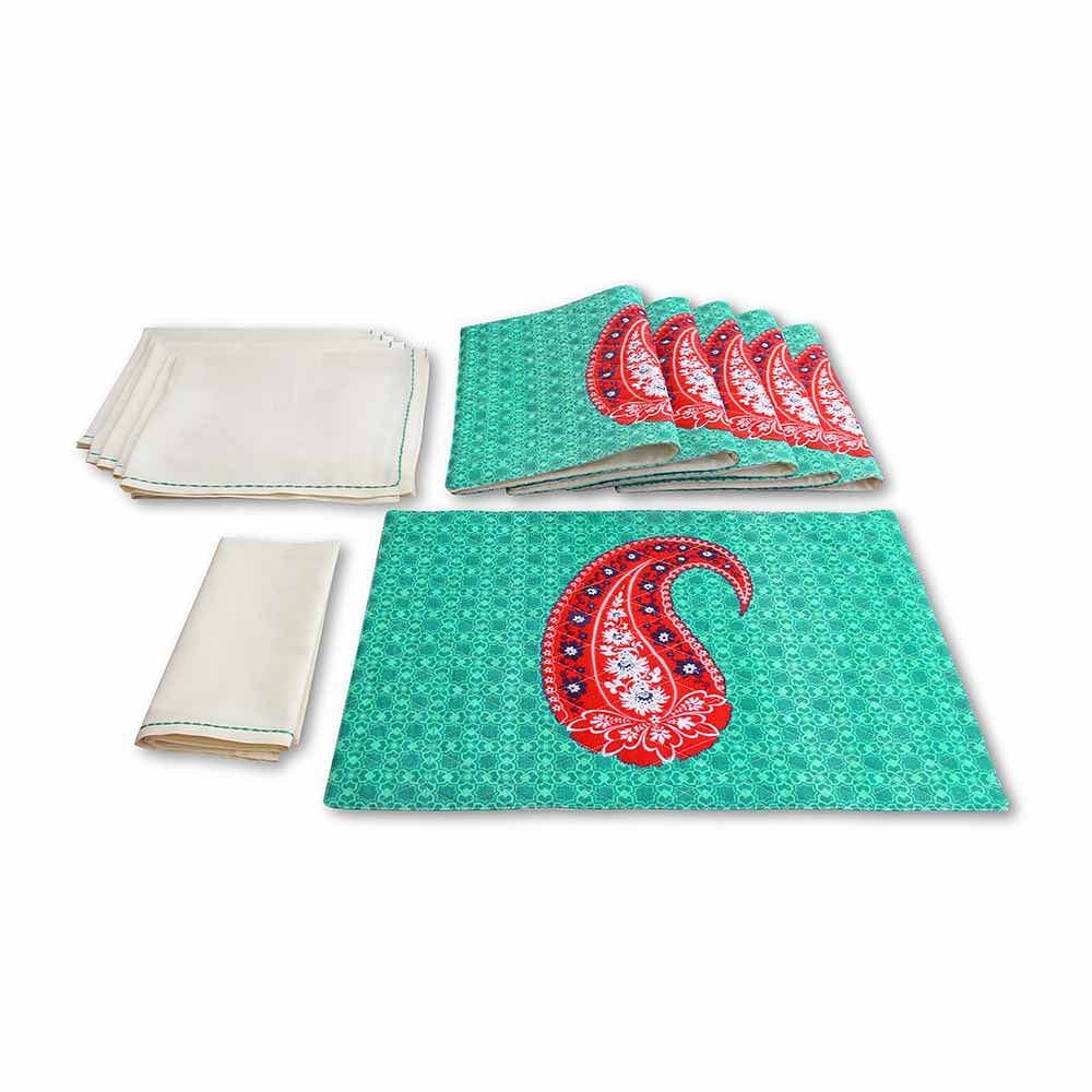 Pink Paisley Quilted  Table Mat and Napkin(Set of 6)