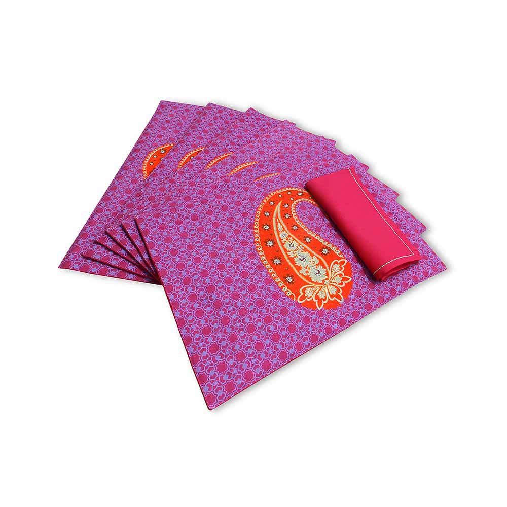 Orange Paisley Quilted  Table Mat and Napkin(Set of 6)