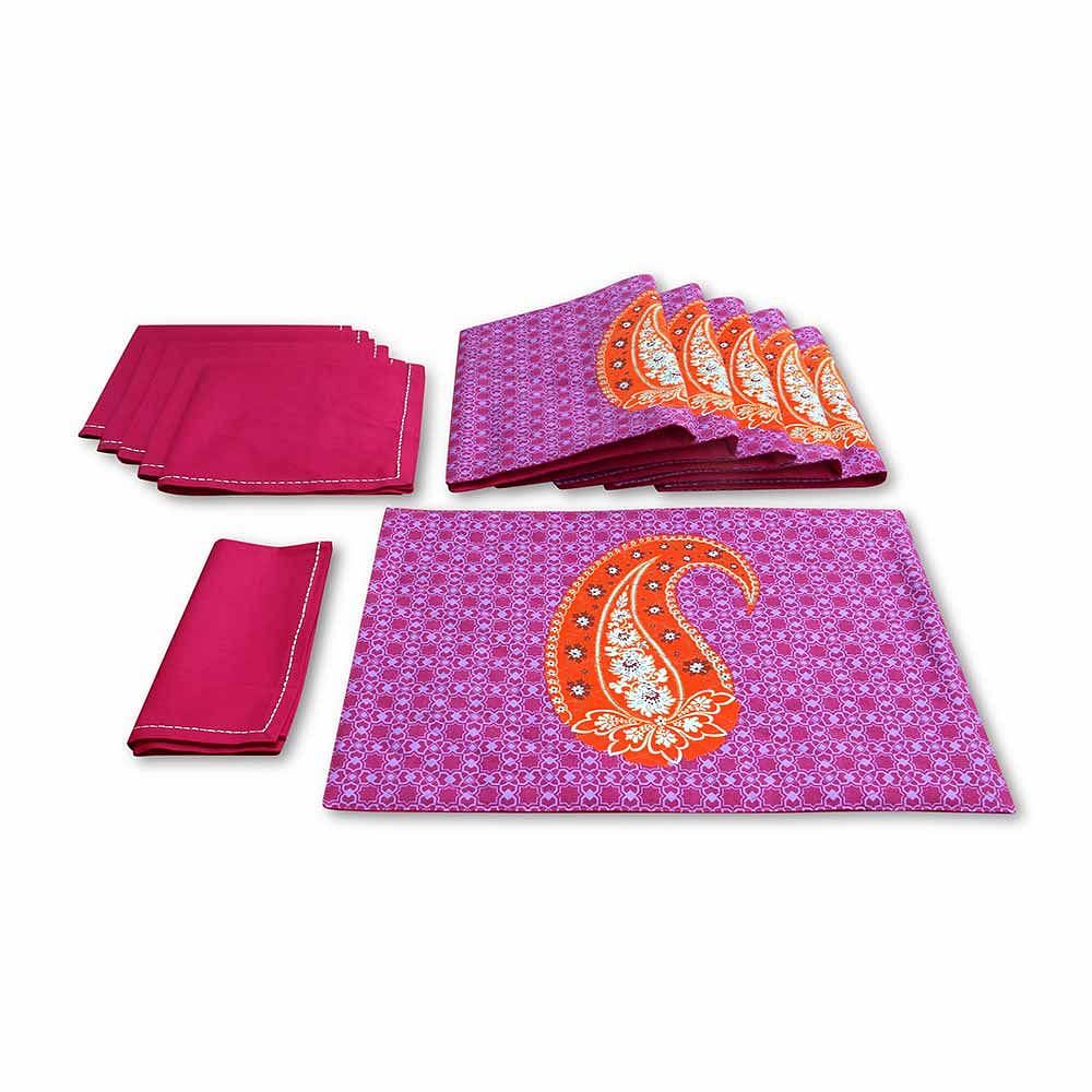 Orange Paisley Quilted  Table Mat and Napkin(Set of 6)