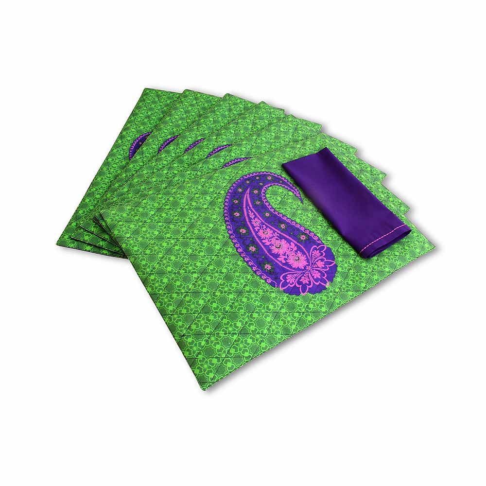 Purple Paisley Quilted  Table Mat and Napkin(Set of 6)