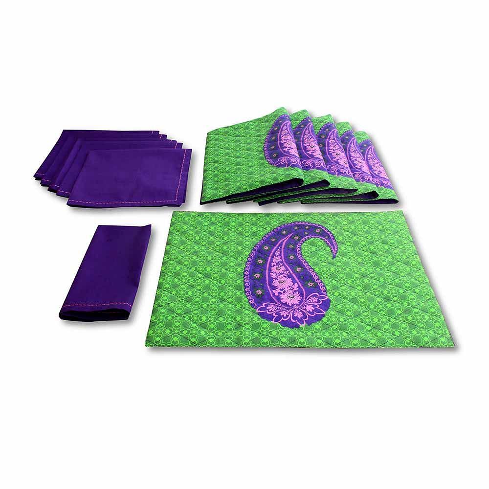 Purple Paisley Quilted  Table Mat and Napkin(Set of 6)