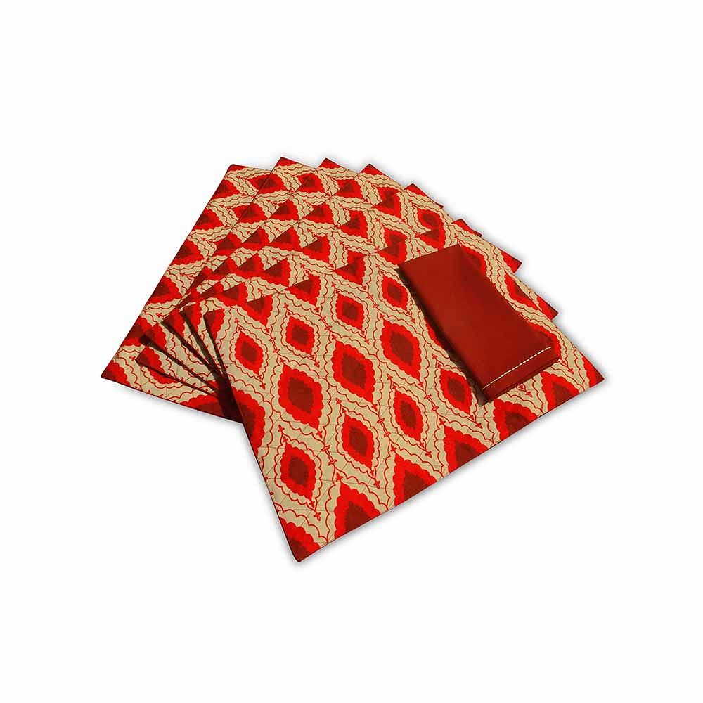 Red Moments Quilted  Table Mat and Napkin(Set of 6)