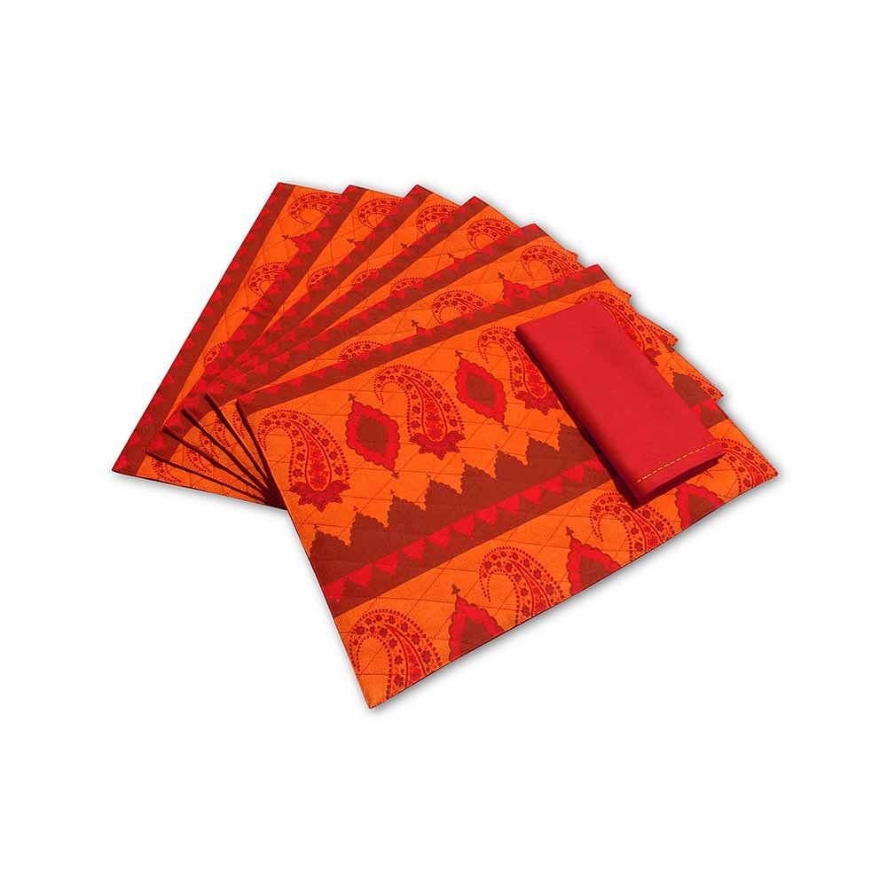 Paisley Maze Quilted  Table Mat and Napkin(Set of 6)