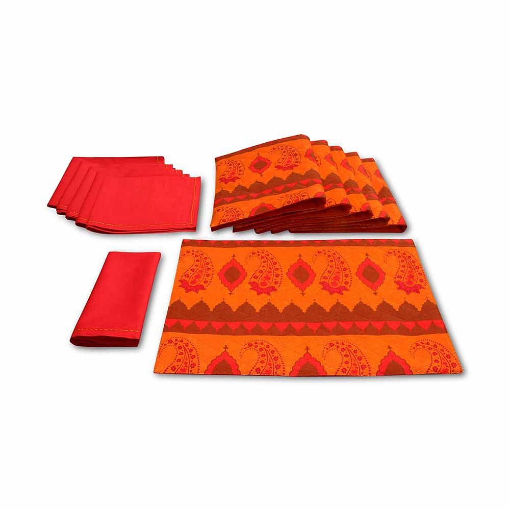 Paisley Maze Quilted  Table Mat and Napkin(Set of 6)