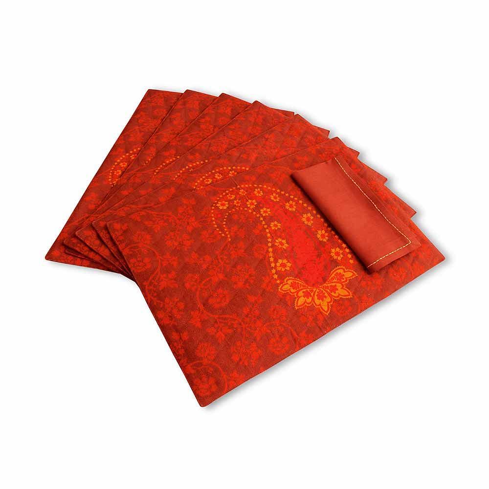 Brown Paisley Quilted  Table Mat and Napkin(Set of 6)