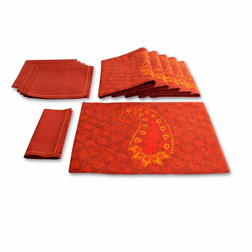 Brown Paisley Quilted  Table Mat and Napkin(Set of 6)