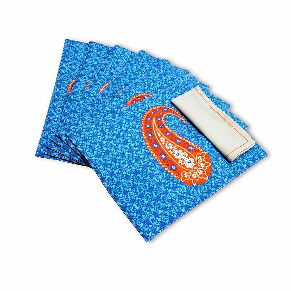 Peach Paisley Quilted  Table Mat and Napkin(Set of 6)