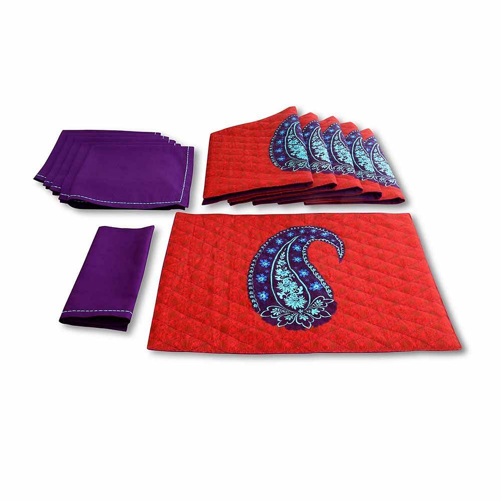 Blue Paisley Quilted  Table Mat and Napkin(Set of 6)