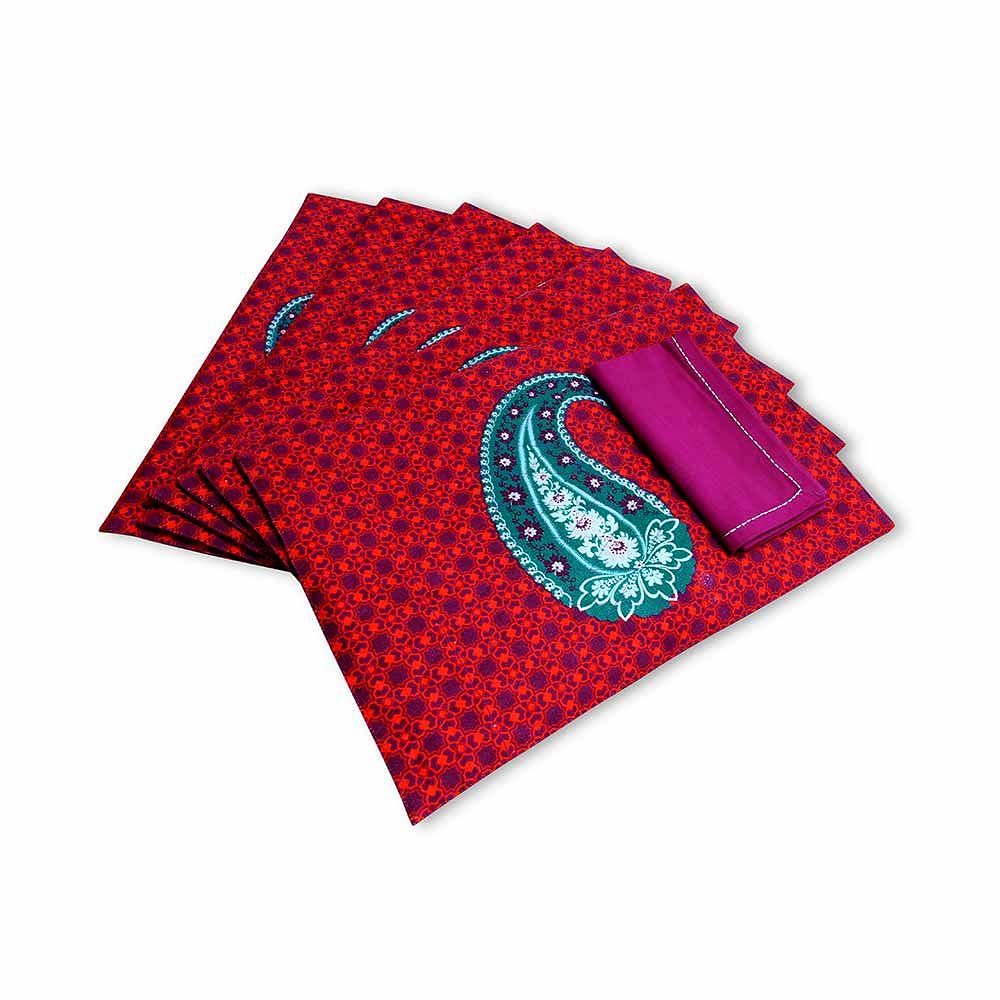 Blue Paisley Quilted  Table Mat and Napkin(Set of 6)