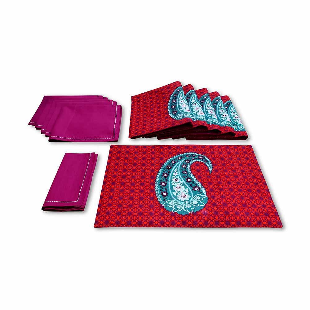 Blue Paisley Quilted  Table Mat and Napkin(Set of 6)