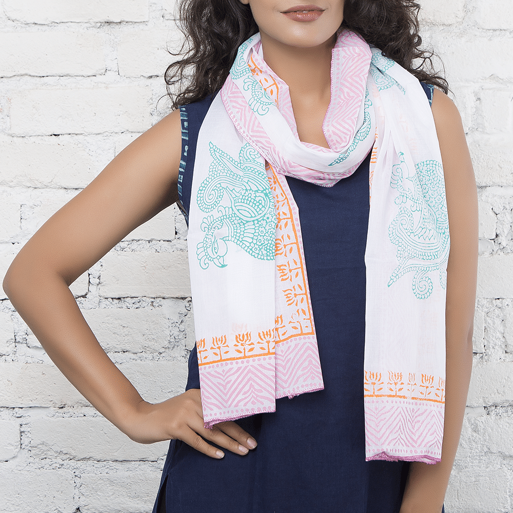 Bird Mal Handblockprinted Mal Stole