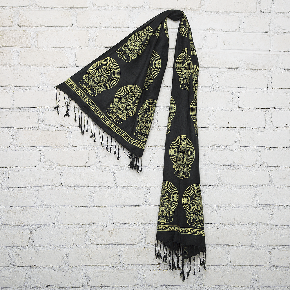 Black & Yellow Kathakali Face  Blockprinted Cotton Stole