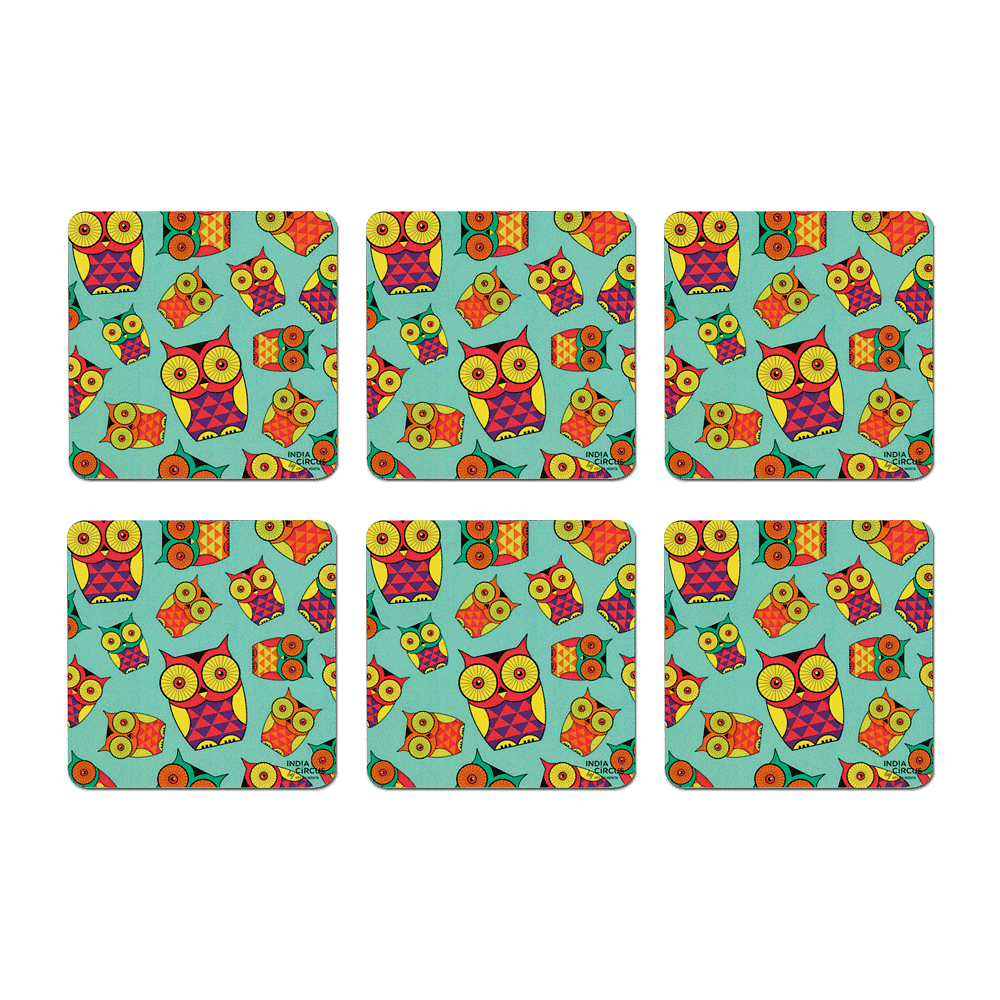 Peeking Owls Rubber Coasters - (Set of 6)