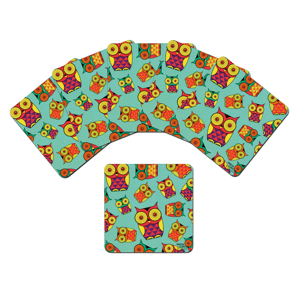 Peeking Owls Rubber Coasters - (Set of 6)