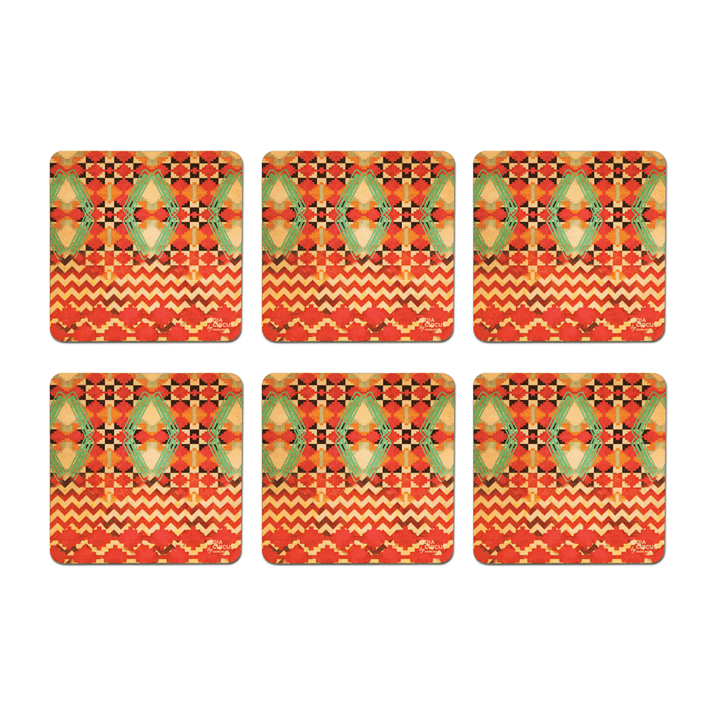 Tribal Emerald Rubber Coasters - (Set of 6)