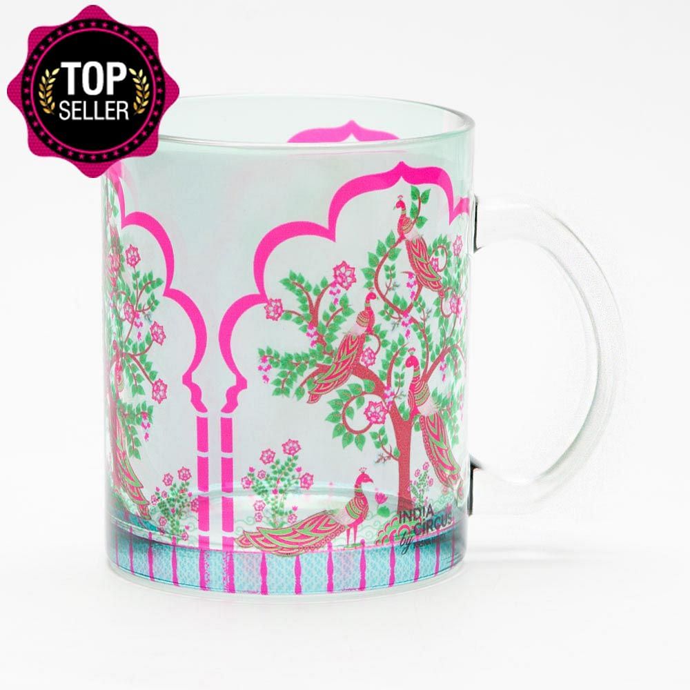 Peacock Tales Glass Mug