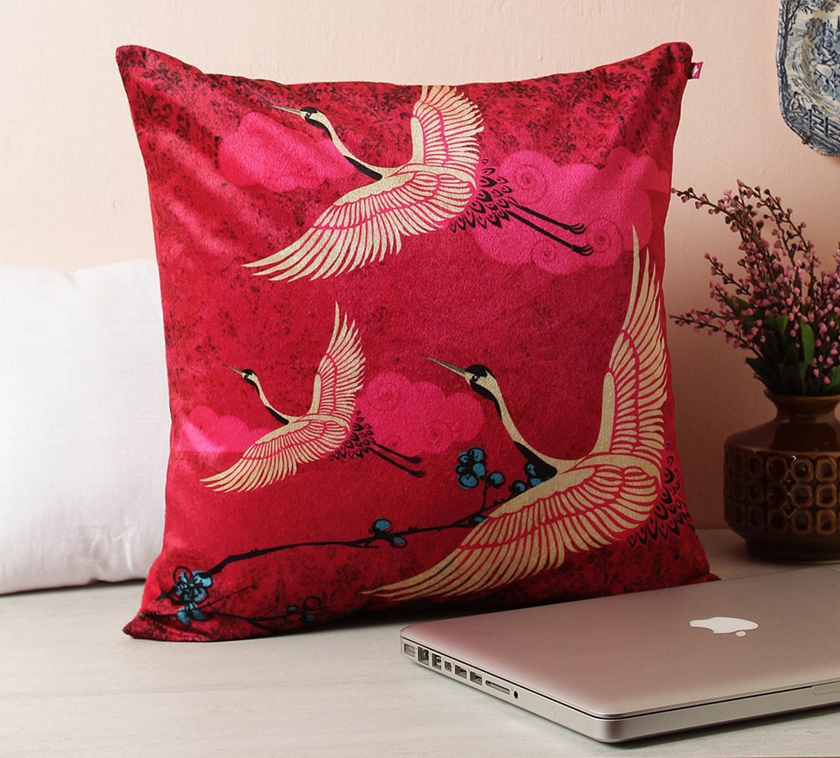 Legend of the Cranes Poly Velvet Cushion Cover