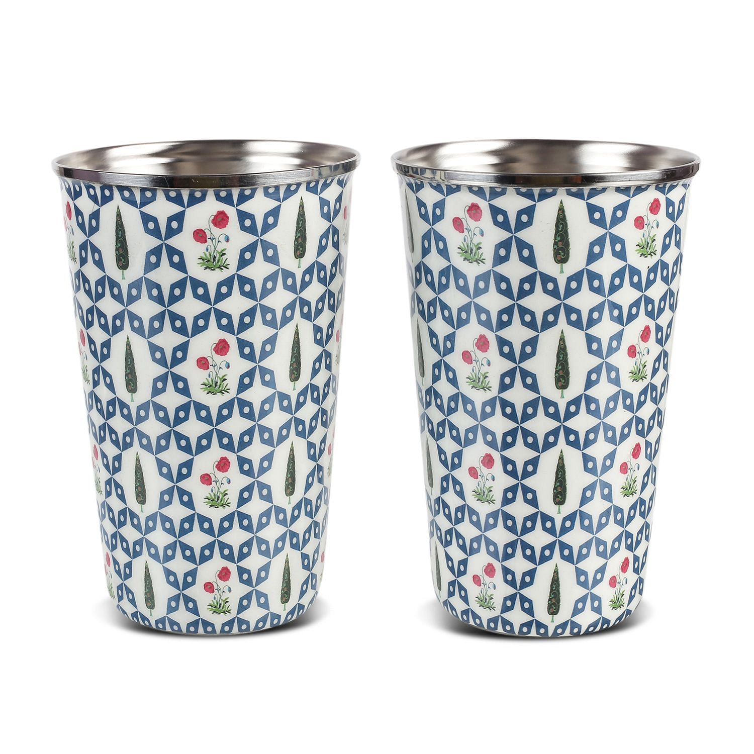 Flowers and Ferns Steel Tumbler (Set of 2)