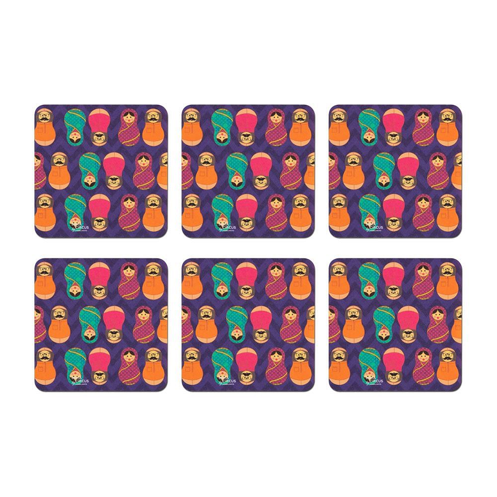Desi Matryoshka Dolls PVC Coaster - (Set of 6)
