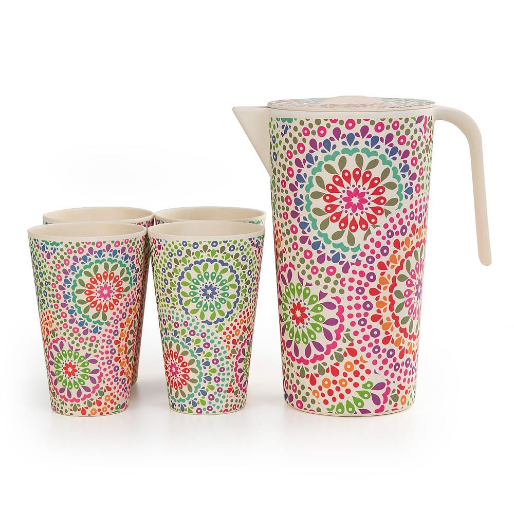 Modern Mandala Round Bamboo Jug set