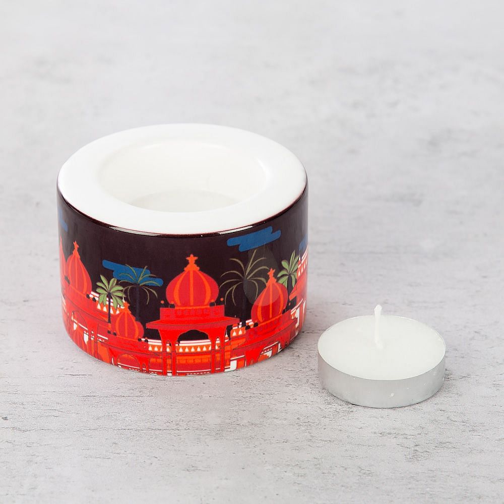 Red Evening Pagoda Tea Light Holder