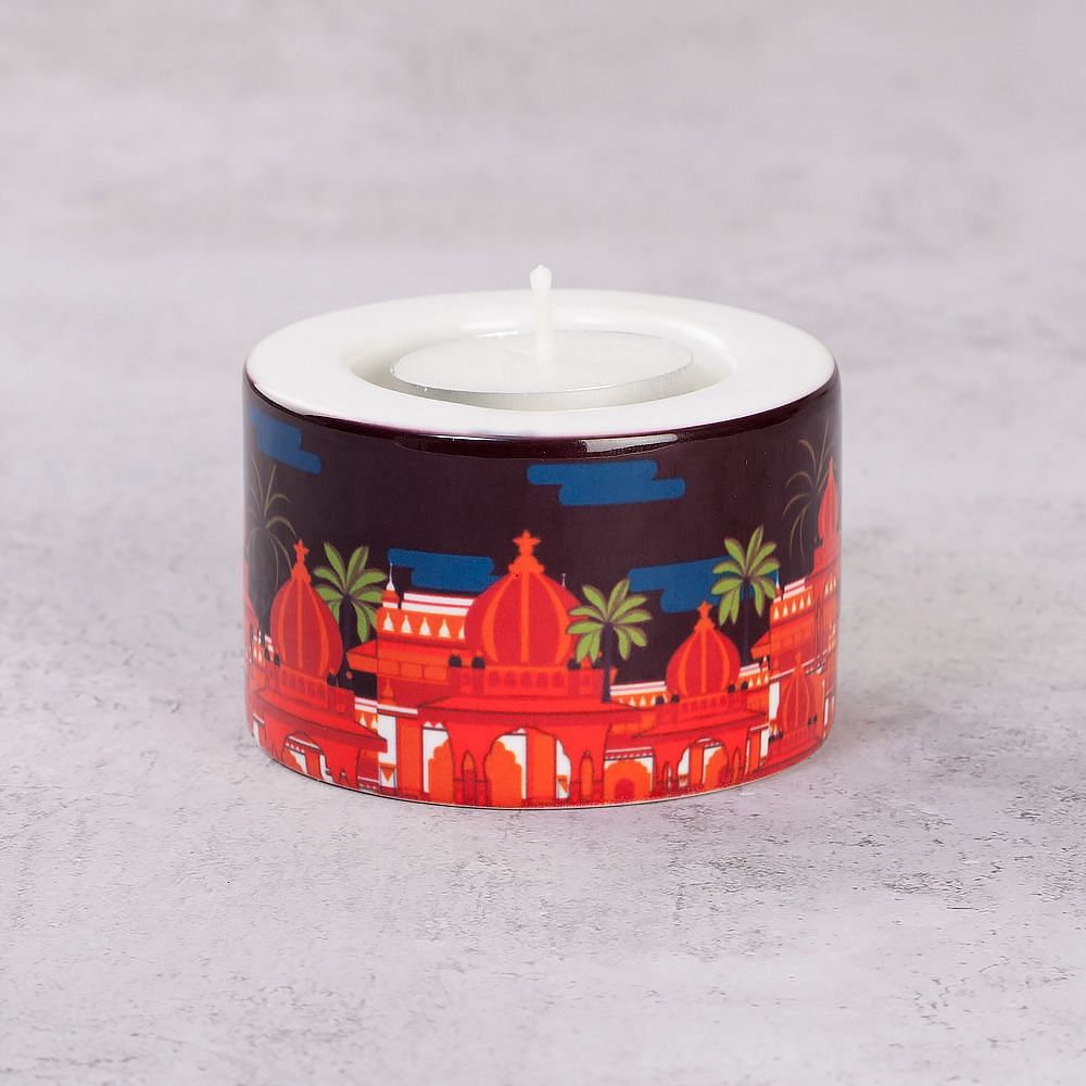 Red Evening Pagoda Tea Light Holder