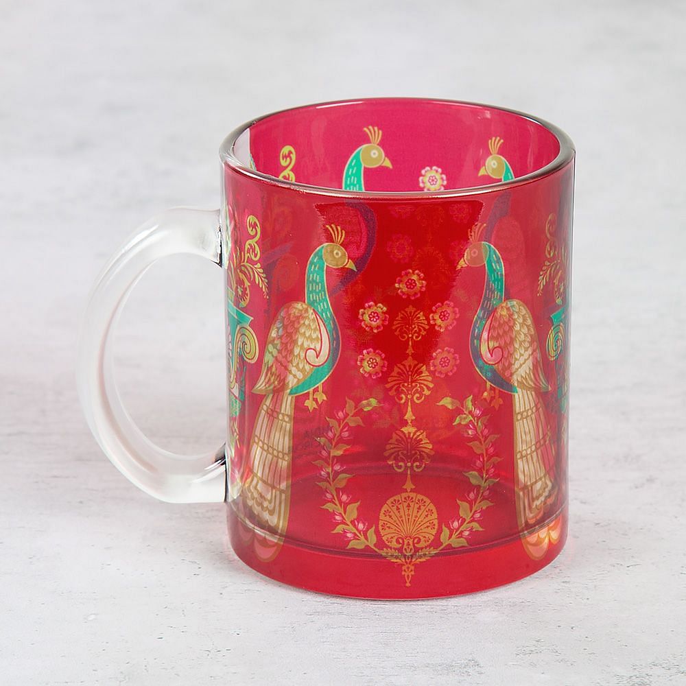 Twin Indian Peafowl Glass Mug