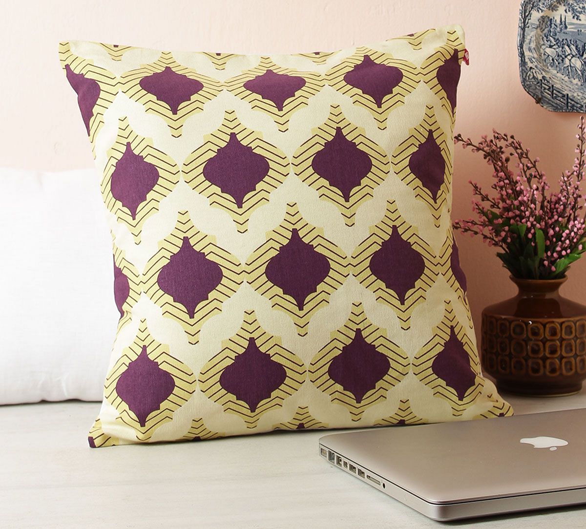 India Circus Lattice Practice Marsala Red Cotton Cushion Cover