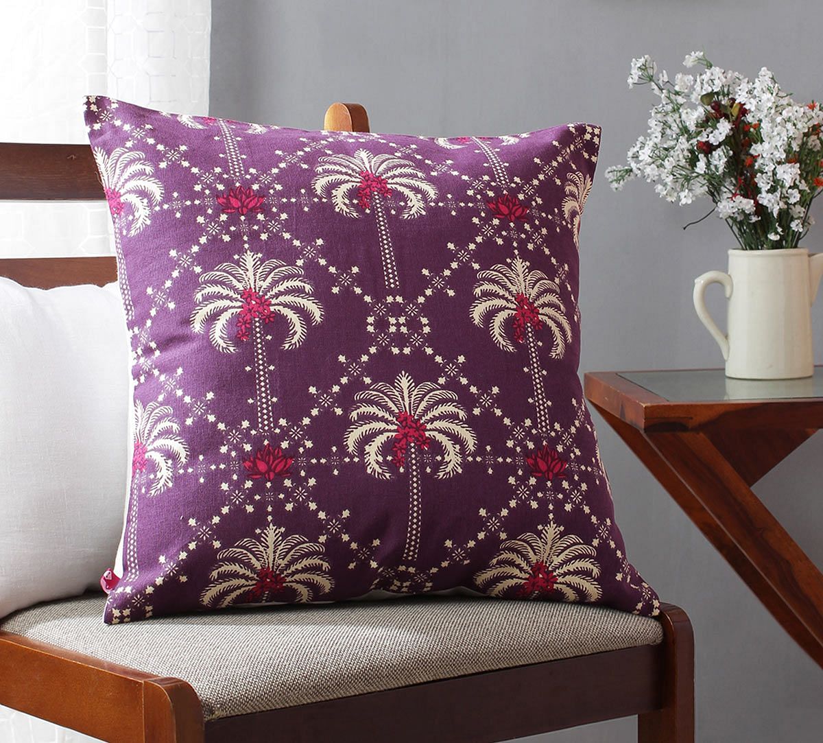 India Circus Poly Palmeira Sepia Cotton Cushion Cover